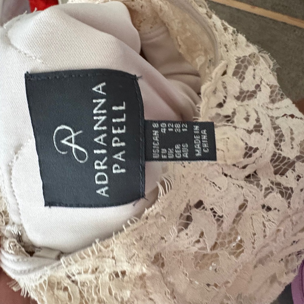 Adrianna Papell Floral Lace Maxi Dress Ivory Pink Cap Sleeve Formal Gown Size 8 - Picture 5 of 10